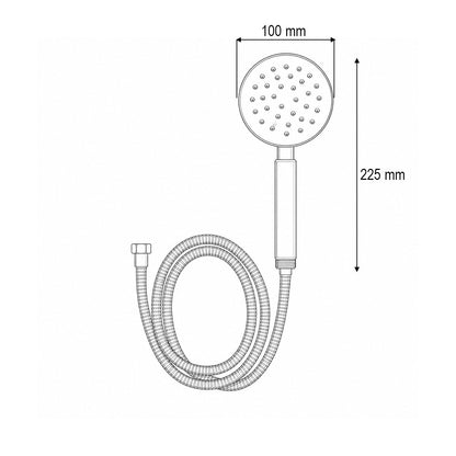 Zuhanyfej szett cinkozott tömlővel 1,5m, 1 funkciós esőzuhany típus, szilikon fúvókák, fényes króm, rozsdamentes acél 100x225mm