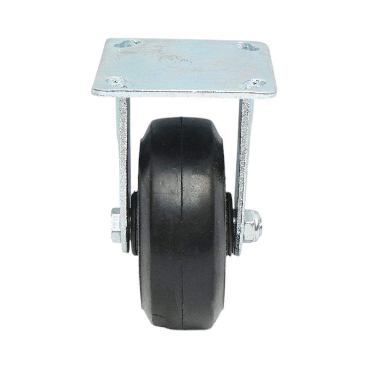 Rögzített ipari kerék 125x50mm fék nélkül, fekete tömör gumi, 115x100mm acél lemez 130kg