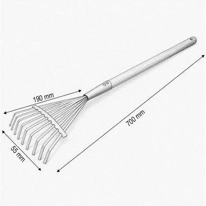 Breckner Germany fém levelseprű 9 fogú, fa nyéllel 510mm, teljes hossz 700mm