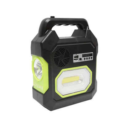 Hordozható LED világító készlet 3 izzóval/projektorral, FM rádióval, napelemmel és akkumulátorral 6V, 4,5 Ah horgászáshoz, kempingezéshez GD-15