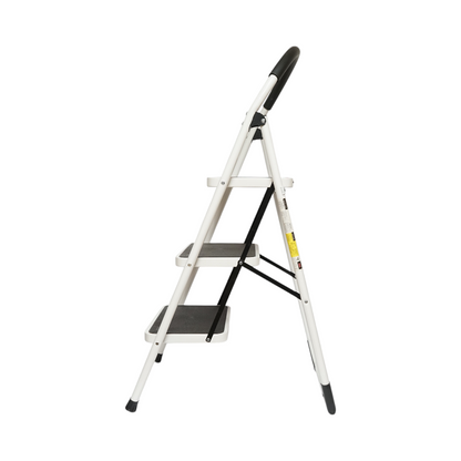 Összecsukható fém létra, 3 lépcsőfok, csúszásmentes gumi, magasság 127cm, maximális terhelés 150Kg Crownman