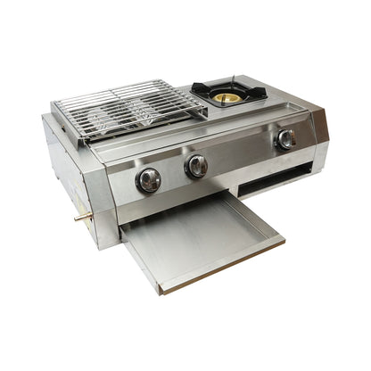 Kemping grillsütő grill 2 égővel és 1 főzőfelülettel 676x400x185mm