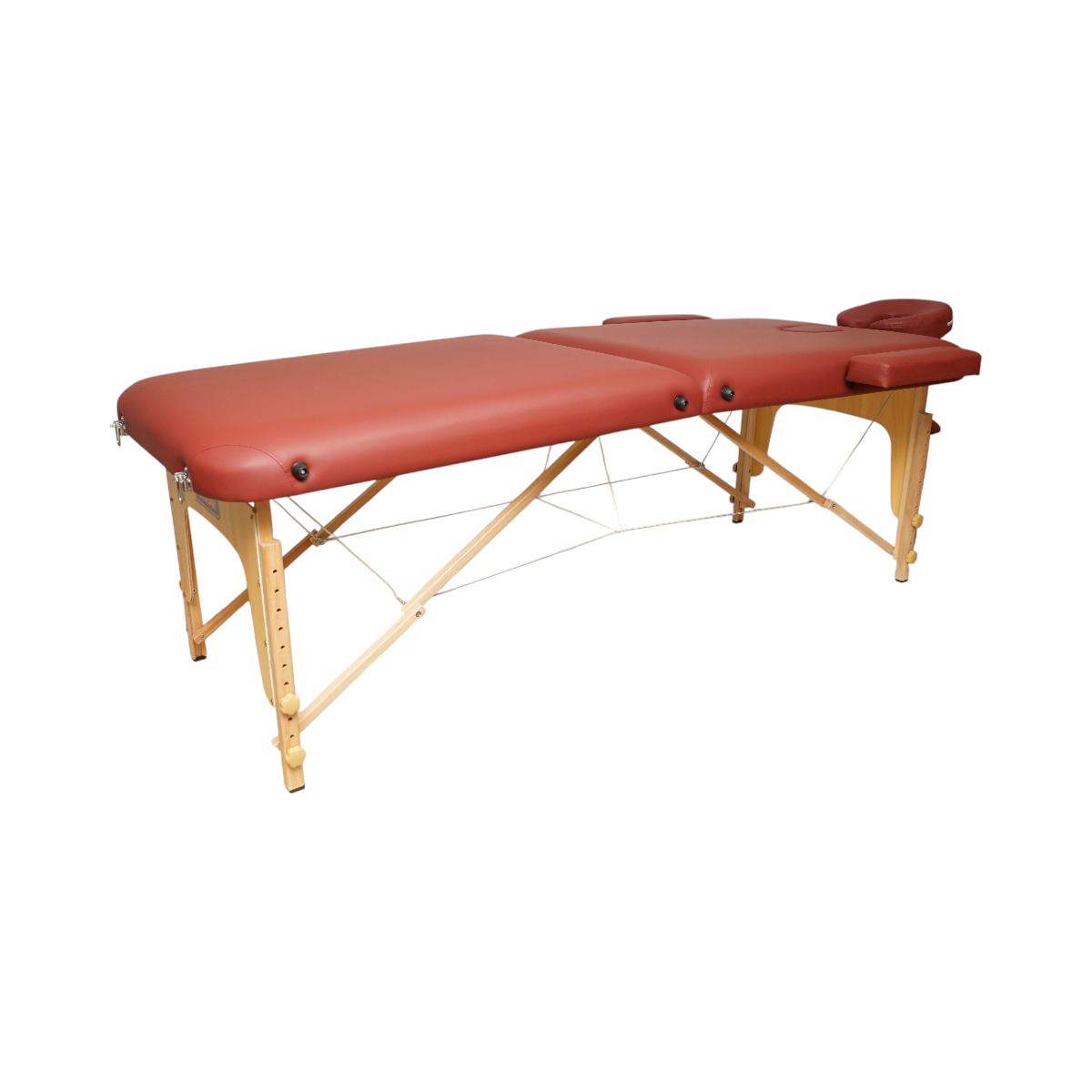 Összecsukható hordozható masszázságy 2 zónás, fa váz, 5cm hab, magasság 55-76cm, burgundy vörös ökológiai bőr 60x213cm THOR