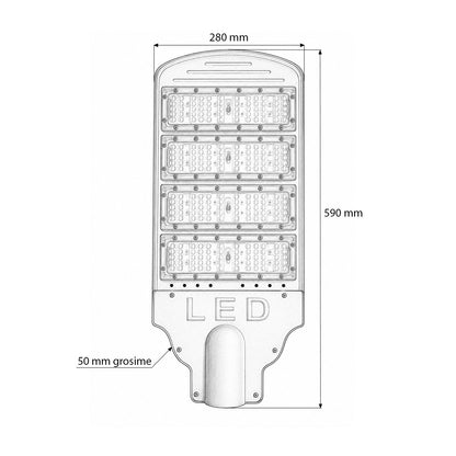 LED közúti világítólámpa 200W, 100-265V, 6500K, 26000lm oszlopra szerelhető 590x280x50mm IP66 Breckner Germany