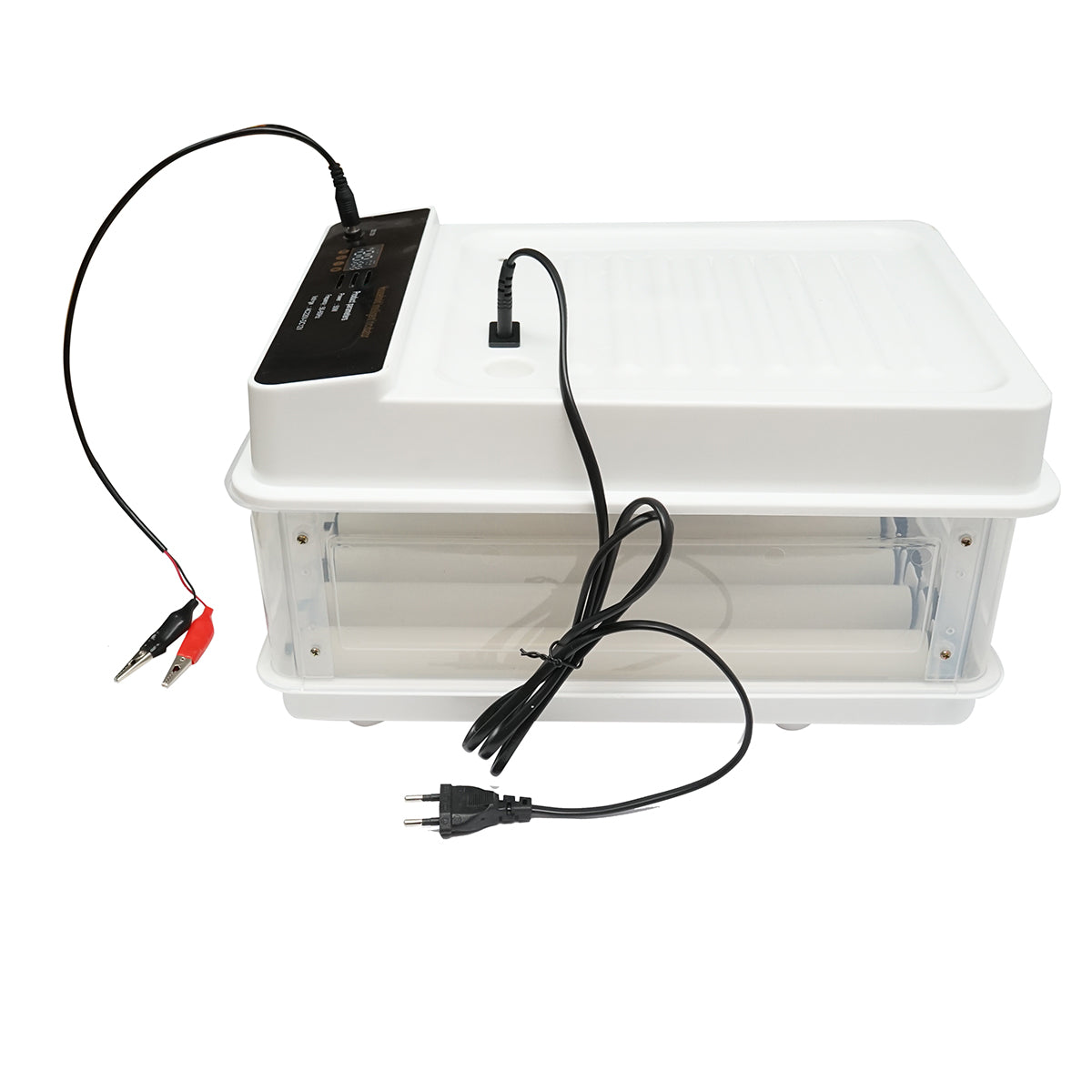 Automata inkubátor 30 tojás 50W, 12V-220V, automatikus forgatással, hőmérséklet-szabályozással, páratartalom szabályozással, digitális kijelzővel.