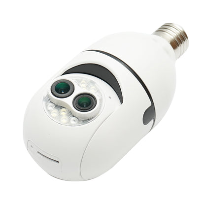 Intelligens izzó PTZ, WIFI 2.4G 1080P, E27 izzó kettős lencsés megfigyelő kamera mozgásérzékelővel, emberérzékeléssel és iCSee alkalmazással.