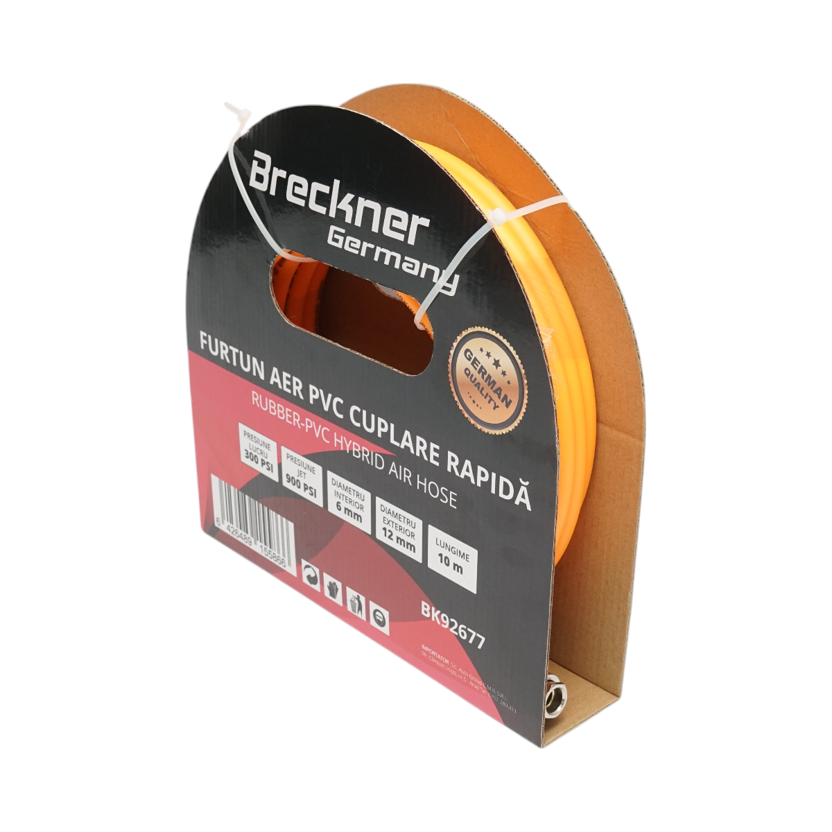 Breckner Germany Professzionális 10m PVC kompresszoros légtömlő univerzális gyorscsatlakozóval