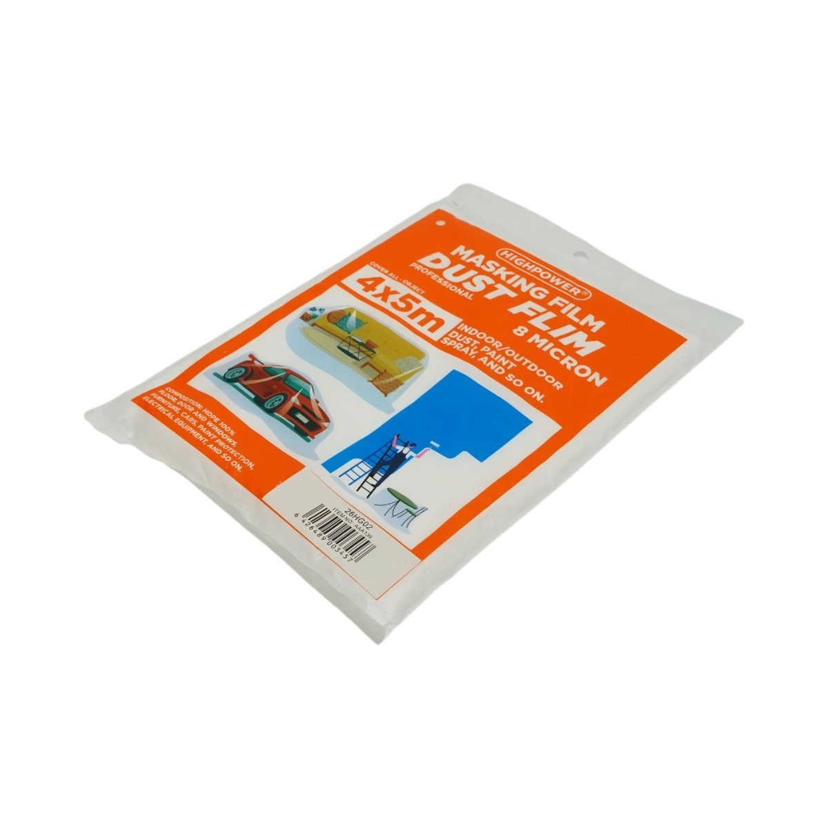 Védőfólia festéshez és festékezéshez 5x4m, 20mp, HDPE 8 mikron HighPower