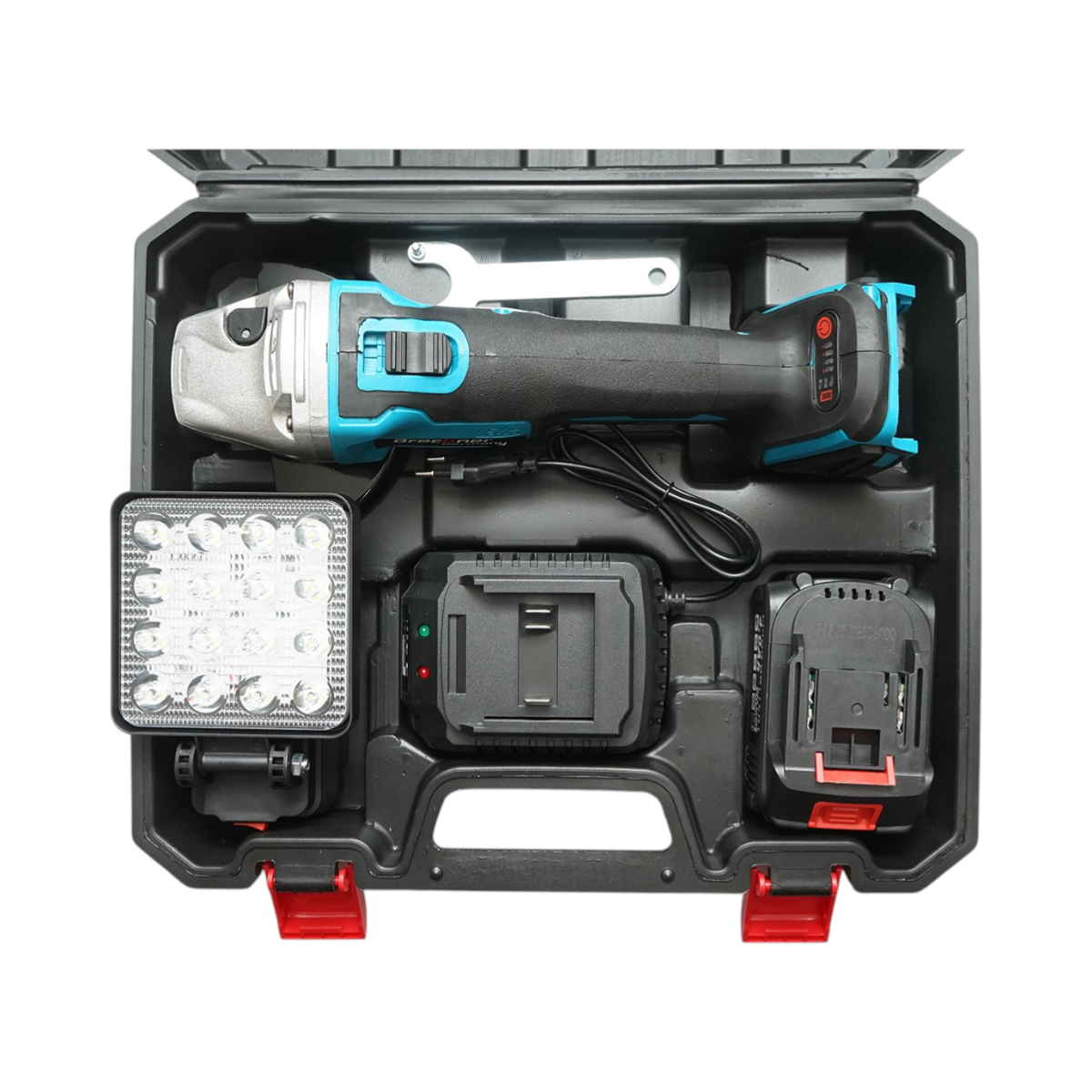 Sarokcsiszoló akkumulátorral 21V, 4Ah Li-ion, 125mm korong, brushless motor, LED projektor tartozékkal Breckner Germany