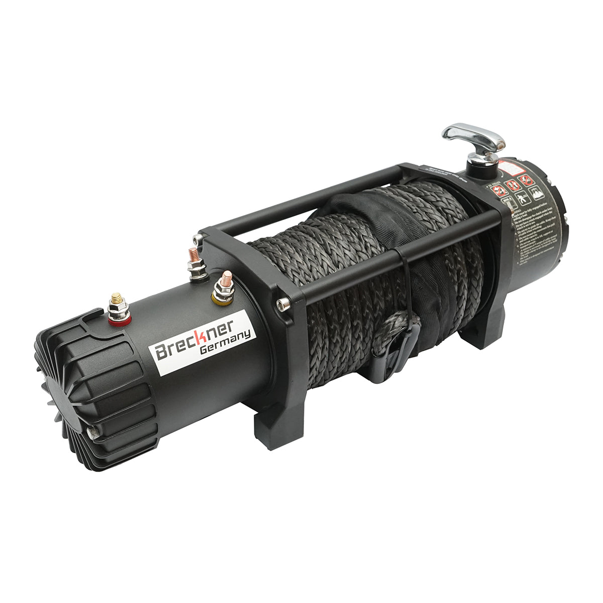 Elektromos csörlő távirányítóval 12V, 6.5hp, 6.1T (13500lbs) szintetikus kábel 9x24m mágnesszelep 400A Breckner Germany