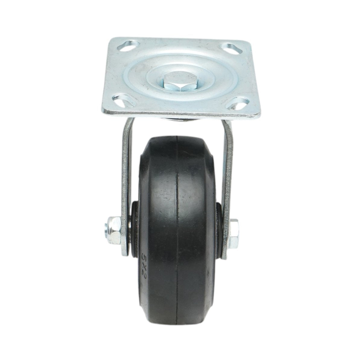 Ipari forgókerék 125x50mm fék nélkül, fekete tömör gumi, acél lemez 115x100mm 130kg