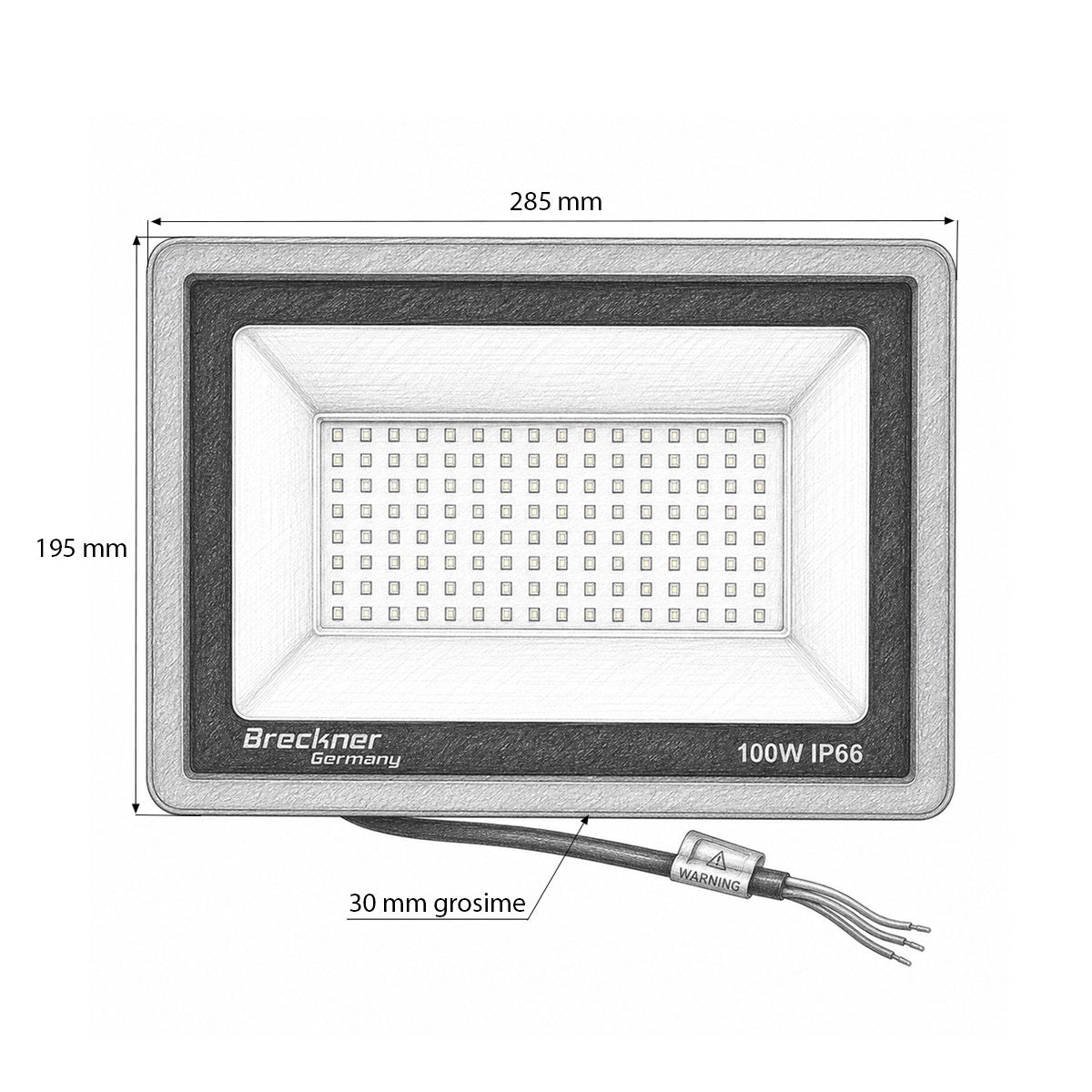 LED reflektor 100W, 100-265V, 6500K, 10000lm Flood típus 285x195x30mm IP66 Breckner Germany