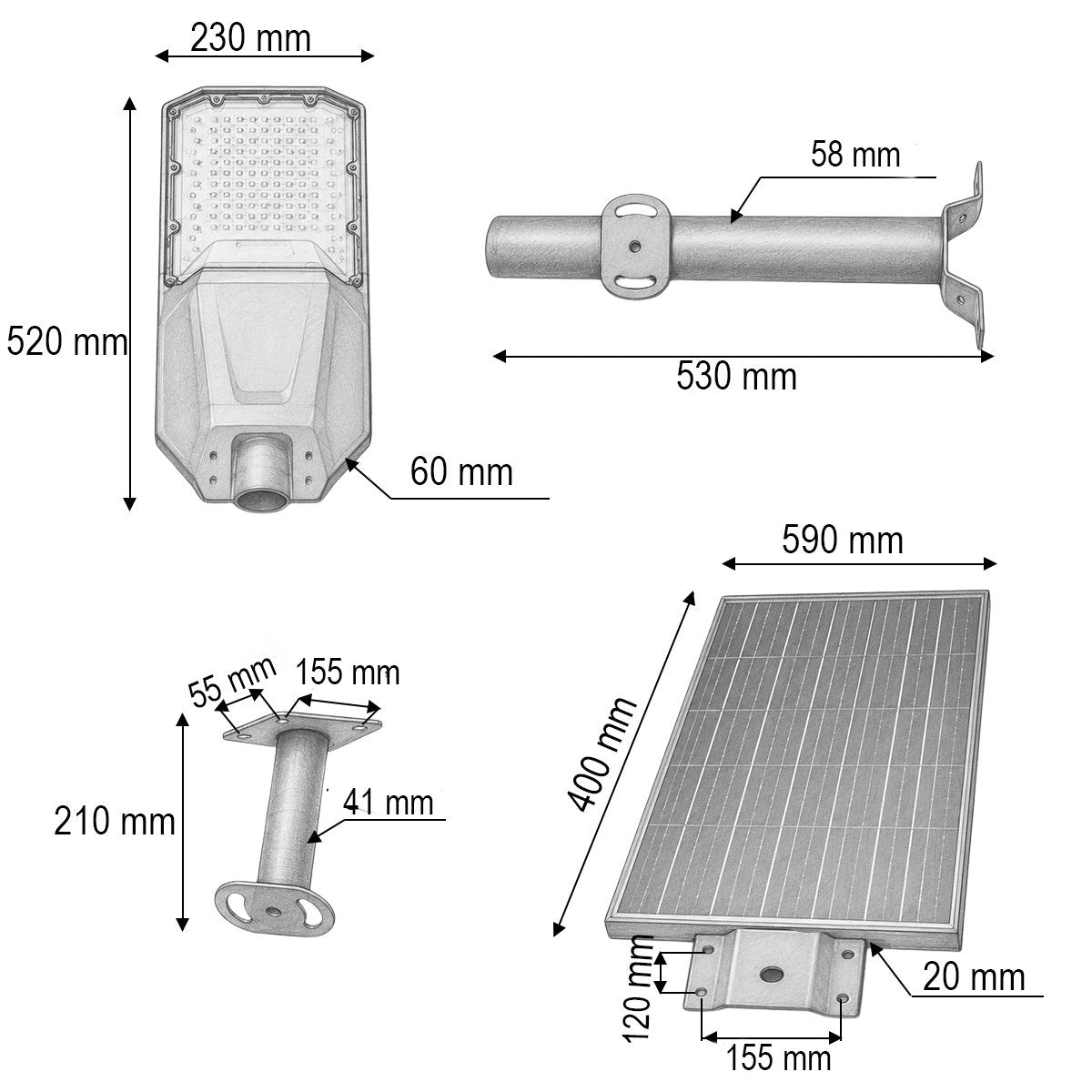 Napelemes LED közvilágítási lámpa 500W 50W-os napelem panellel, LiFePO4 55000mAh akkumulátor, távirányító és rögzítési konzollal Breckner Germany
