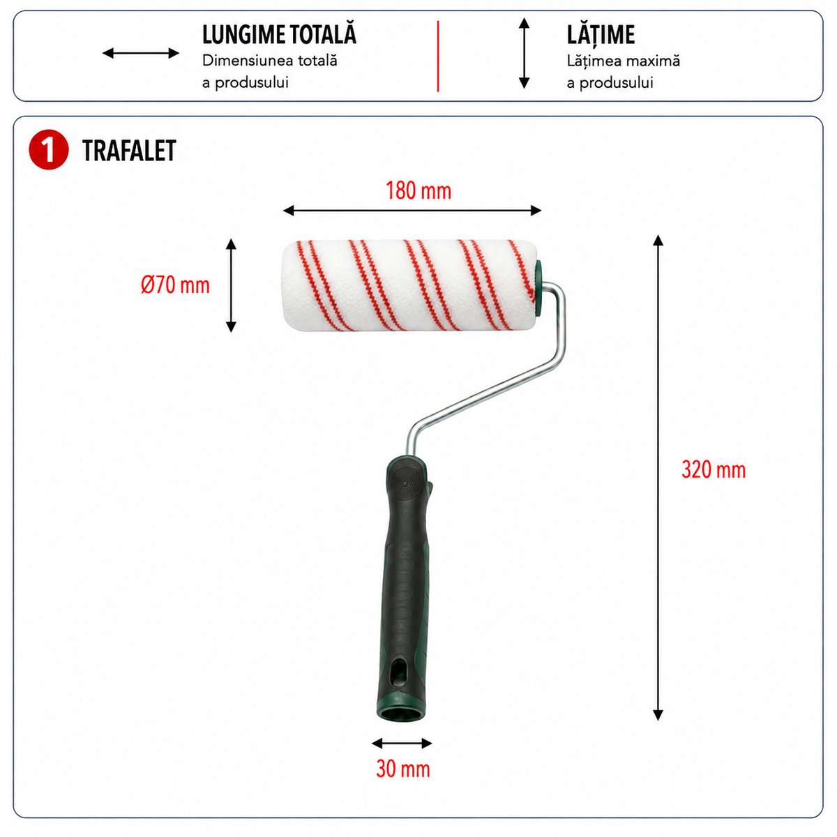 Poliészter festőhenger 18cm, 70mm-es hengerdátum, 18mm-es szál, ergonomikus soft-grip 2k fogantyú Breckner Germany