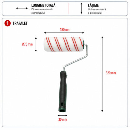 Poliészter festőhenger 18cm, 70mm-es hengerdátum, 18mm-es szál, ergonomikus soft-grip 2k fogantyú Breckner Germany