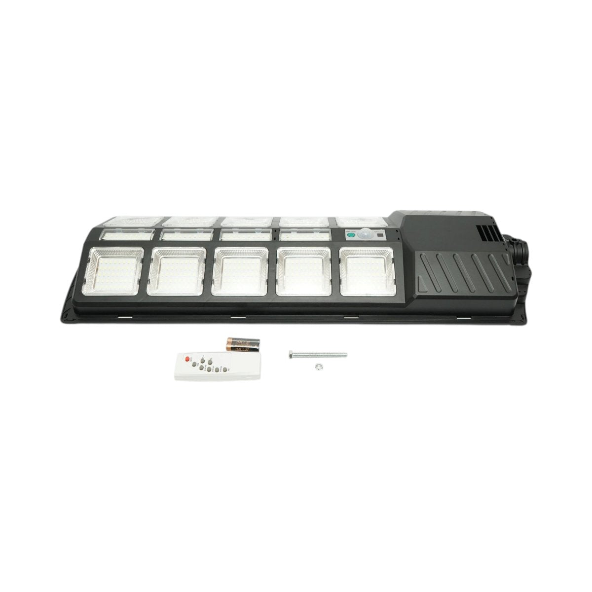 Napelemes LED közvilágítási lámpa 300W 15W napelem panellel, 12000mAh akkumulátor, mozgásérzékelő, távirányító, oszlop rögzítés IP67 Breckner Germany