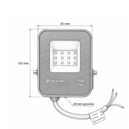 LED Reflektor 10W, 220V, 6500K Flood típus 105x85x28mm IP66 Breckner Germany