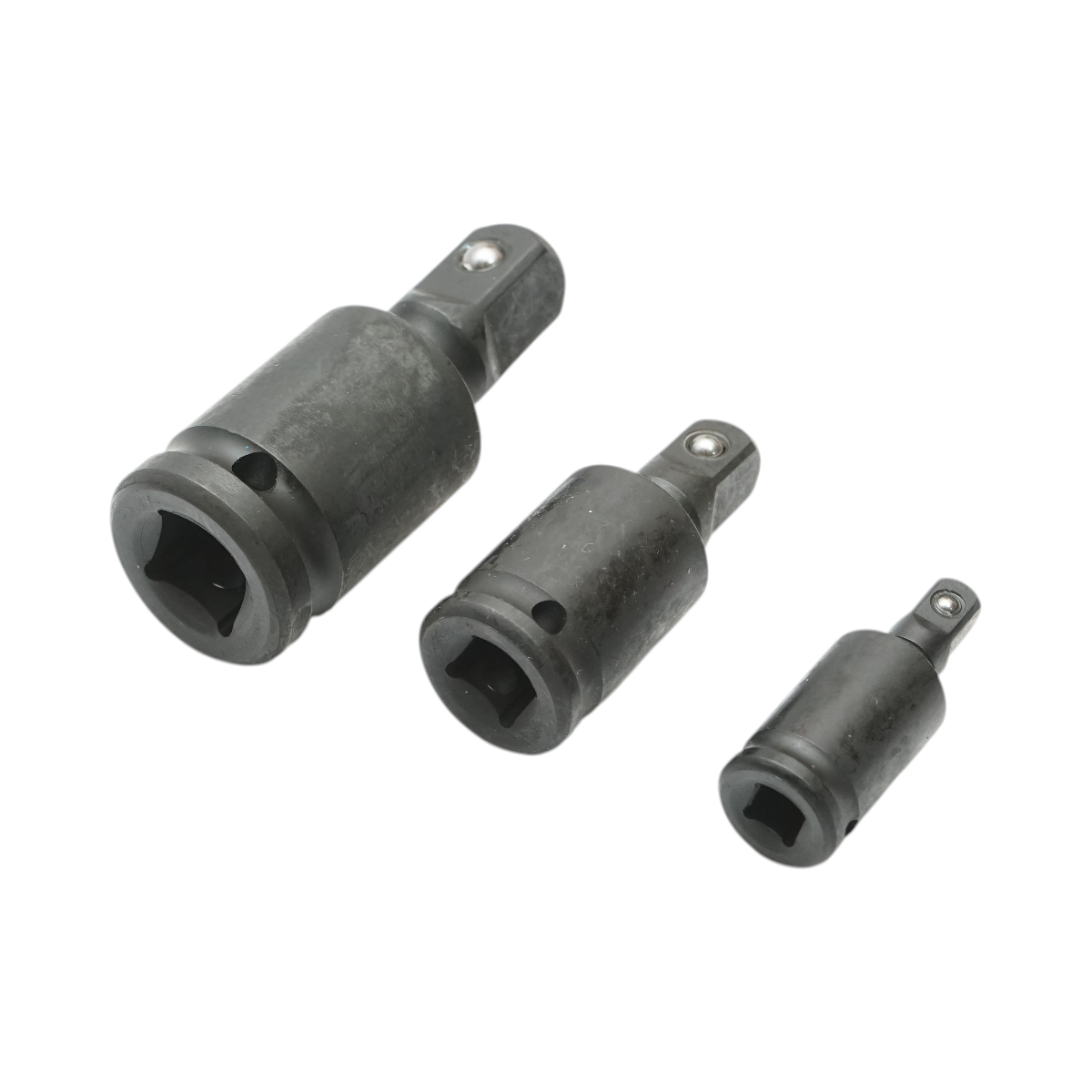 3 db ütőadapter készlet négyszögletes kardáncsuklóval 1/2, 3/8, 1/4 inch Cr-Mo Breckner Germany