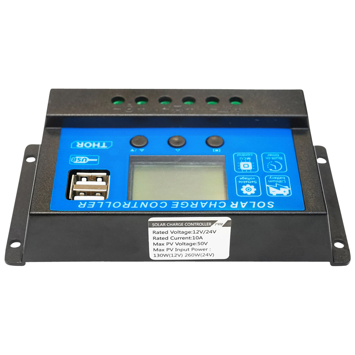 Feszültségszabályozó napelemhez 10A 12V/24V 2X USB port