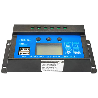 Feszültségszabályozó napelemhez 10A 12V/24V 2X USB port