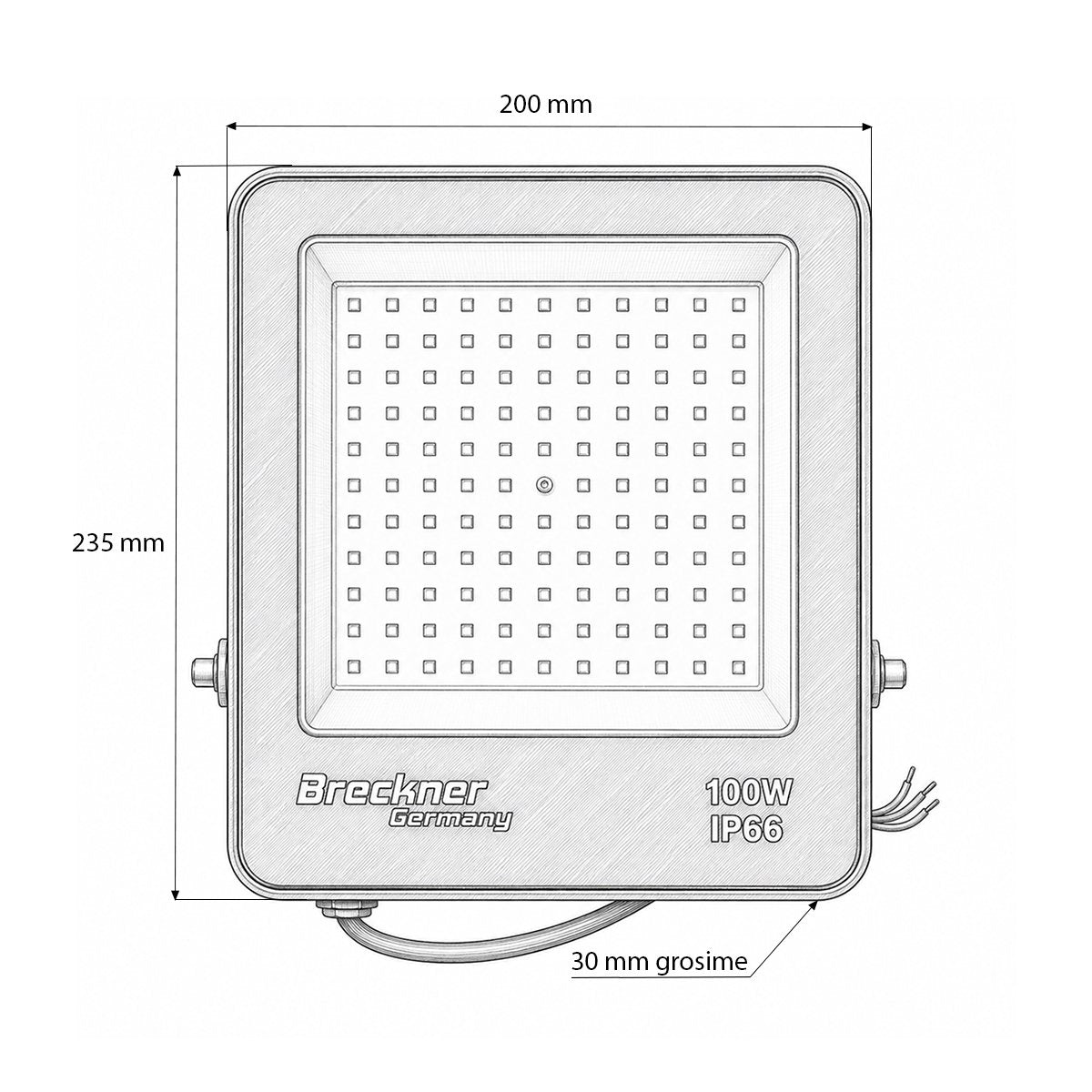 LED reflektor 100W, 220V, 6500K, 9000lm Flood típus 235x200x30mm IP66 Breckner Germany