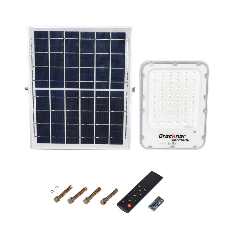LED reflektor 100W 12W polikristályos napelemmel, LiFePO4 akkumulátor 3.2V/12Ah, 6000K, 700lm IP66 távirányítóval Breckner Germany