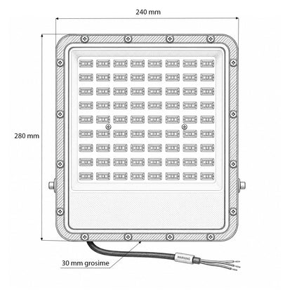 LED Reflektor 150W, 100-265V, 6500K, 16500lm Flood típus 280x240x30mm IP66 Breckner Germany