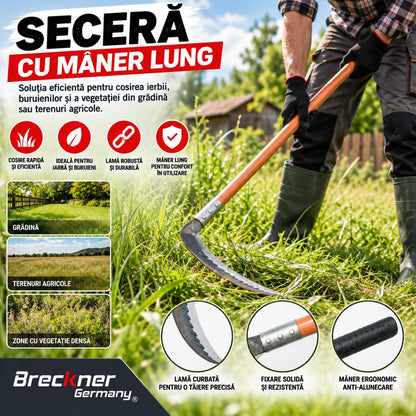 Breckner Germany professzionális sarlló 55cm hosszú nyéllel, 32cm ívelt pengével