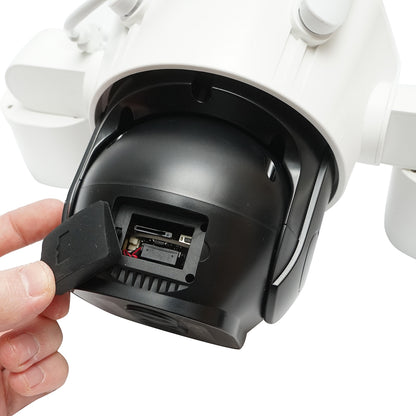 4 objektíves megfigyelő kamera, 3 16 MP objektív, WIFI 2.4GHz, 360 fokos PTZ forgatás mozgásérzékelővel, 10X zoom, riasztás, IR éjjellátó, emberérzékelés és IPC360 Home alkalmazás.