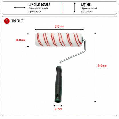 Poliészter festőhenger 25cm, 70mm-es hengerátmérő, 18mm-es drót, ergonomikus soft-grip 2k fogantyú Breckner Germany