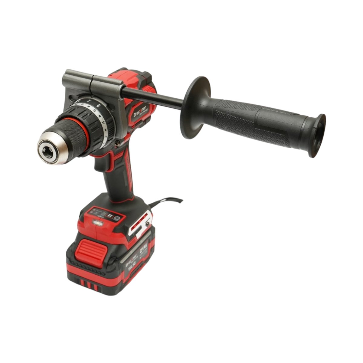 Ütvefúró-csavarbehajtó 1000W, 2 akkumulátor 21V, 4Ah Li-ion, LED, brushless, 180Nm, 13mm tokmány, 0-500/2000rpm, vibráció elleni fogantyú Breckner Germany