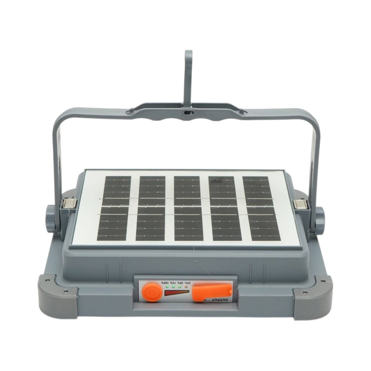 Hordozható LED projektor 100W napelemes panellel 3W, 3600mAh akkumulátor, 6 világítási mód, mágnes, horog, USB Power Bank 210x170x55mm Breckner Germany