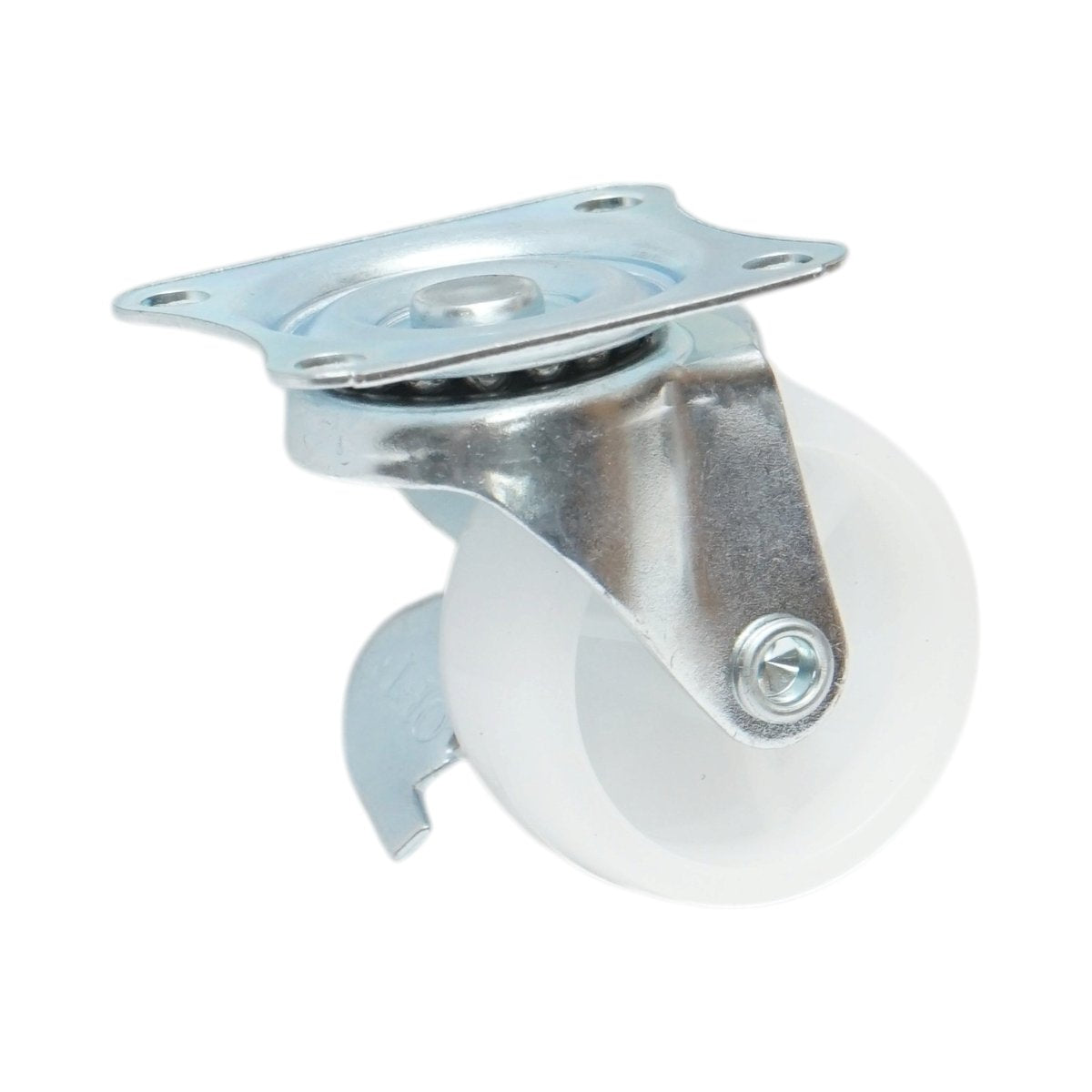 Forgó kerék 40x17mm fékezéssel, fehér polipropilén, acél lemez 45x38mm 20kg