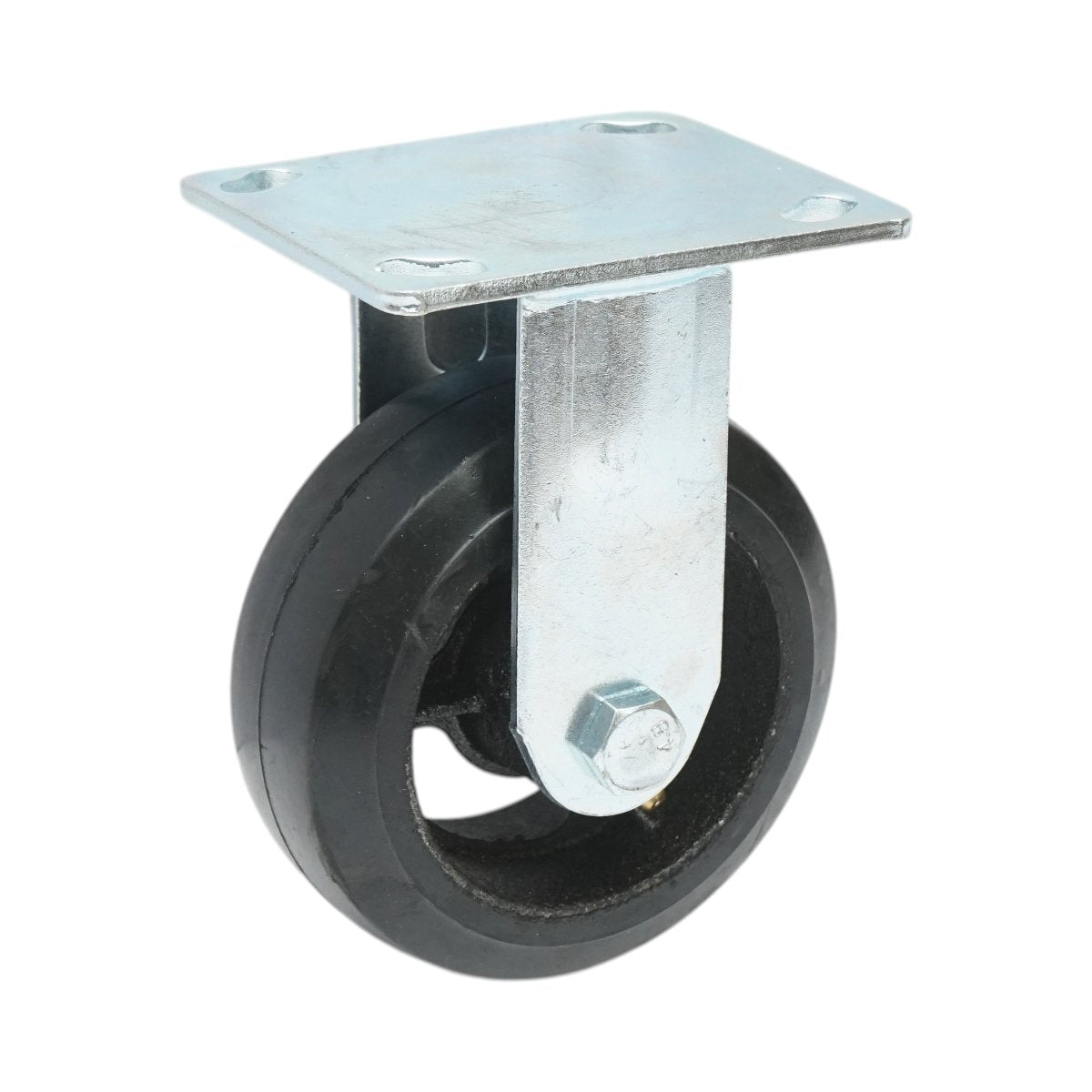 Rögzített ipari kerék 125x50mm fék nélkül, fekete tömör gumi, 115x100mm acél lemez 130kg