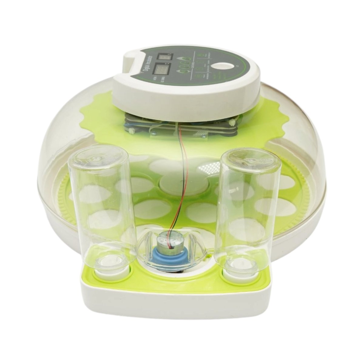 Automata tojásinkubátor, keltető gép 18 tojáshoz 60W, 12V-220V, automata fordítás, LED ovoszkóp, hőmérséklet-szabályozás, páratartalom, digitális kijelző, riasztás