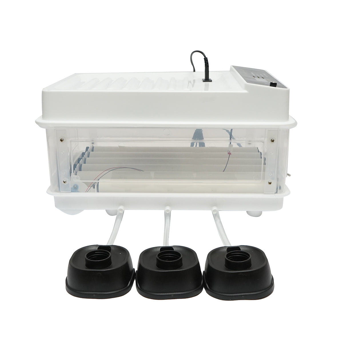 Automata inkubátor 30 tojás 50W, 12V-220V, automatikus forgatással, hőmérséklet-szabályozással, páratartalom szabályozással, digitális kijelzővel.