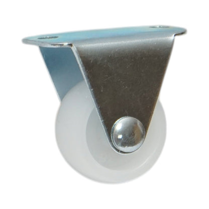 Rögzített kerék 25x14mm fék nélkül, fehér polipropilén, acél lemez 37x19mm 10kg