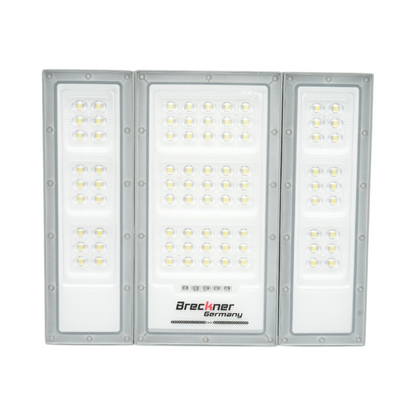 LED lámpa 1300lm, 6500K 25W napelem panellel, LiFePO4 3.2V/15Ah akkumulátor, mozgásérzékelő és távirányító IP66 Breckner Germany