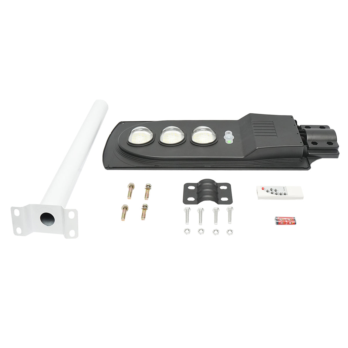 Napelemes LED-es közvilágítási lámpa 150W, 6500K, IP65, napelemmel, mozgásérzékelővel és oszlopra szerelhető Breckner Germany