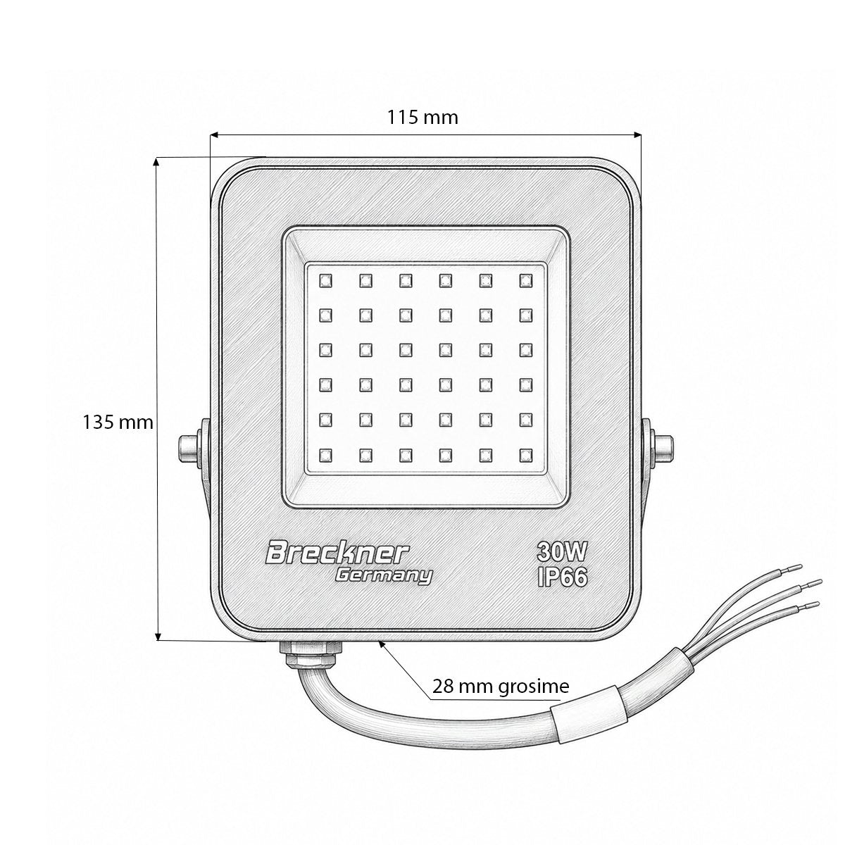 LED reflektor 30W, 220V, 6500K Flood típus 135x115x28mm IP66 Breckner Germany