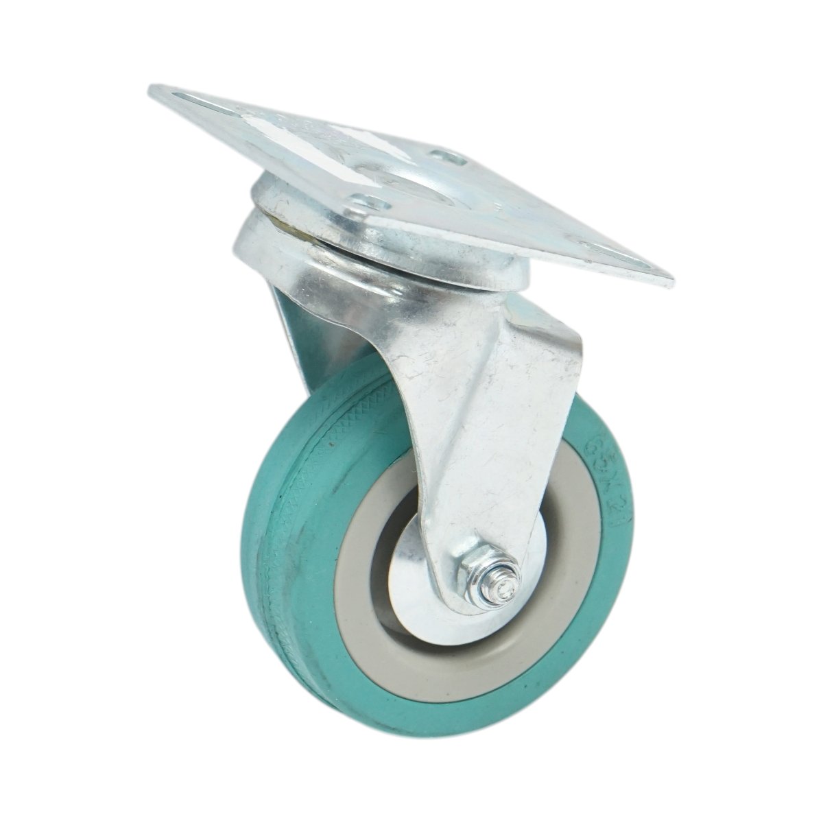 Forgó kerék 65x19mm fék nélkül, kék tömör gumi, acél lemez 65x65mm 35kg