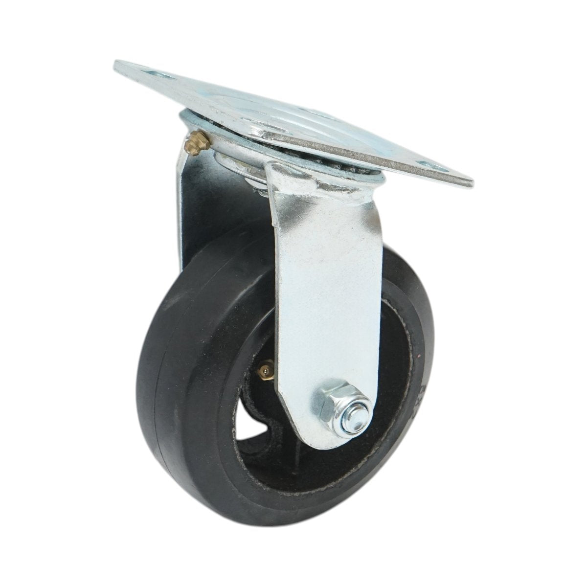 Ipari forgókerék 125x50mm fék nélkül, fekete tömör gumi, acél lemez 115x100mm 130kg