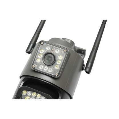 Kettős objektíves megfigyelő kamera WIFI 2.4GHz, P2P 1080P, mozgásérzékelő, emberérzékelés, éjjellátó, PTZ 355 fokban forgatható, V380 Pro alkalmazással