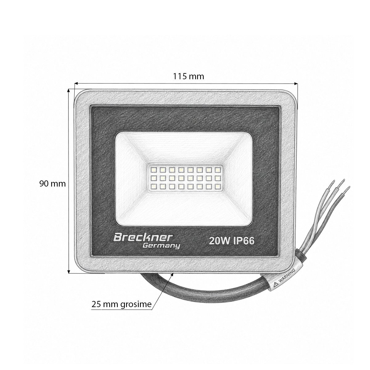 LED reflektor 20W, 100-265V, 6500K, 2000lm Flood típus 115x90x25mm IP66 Breckner Germany