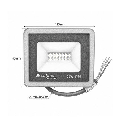 LED reflektor 20W, 100-265V, 6500K, 2000lm Flood típus 115x90x25mm IP66 Breckner Germany