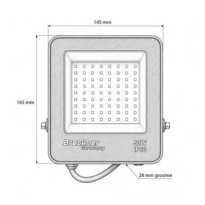 LED Reflektor 50W, 220V, 6500K Flood típus 165x145x28mm IP66 Breckner Germany