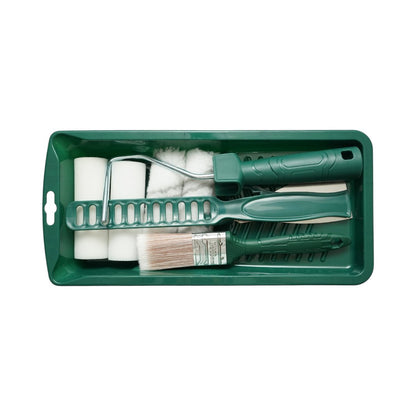 Festés és tapétázás szett 10cm-es sablon, 2 gyapjú henger, 2 szivacs henger, 38mm ecset, spatula, kézi keverő, festéktálca, 10 darabos tartalék tálca Breckner Germany