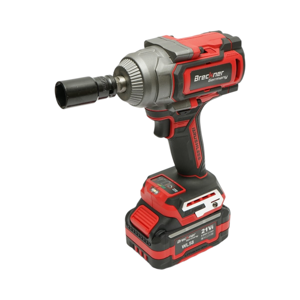 Ütvecsavarozó, légkulcs 1/2 inch 900W, 2 akkumulátor 21V, 4Ah Li-ion, LED, Brushless, 1100Nm, 0-1400/1900/2400rpm Breckner Germany