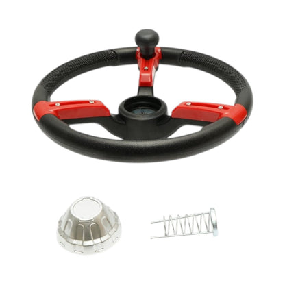 Breckner Germany univerzális traktor kormány 390mm, 25mm rögzítés Z=24, 360 fokos forgó fogantyú, piros-fekete