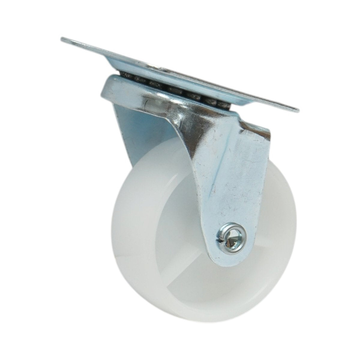 Forgó kerék 65x23mm fék nélkül, fehér polipropilén, acél lemez 70x58mm 35kg